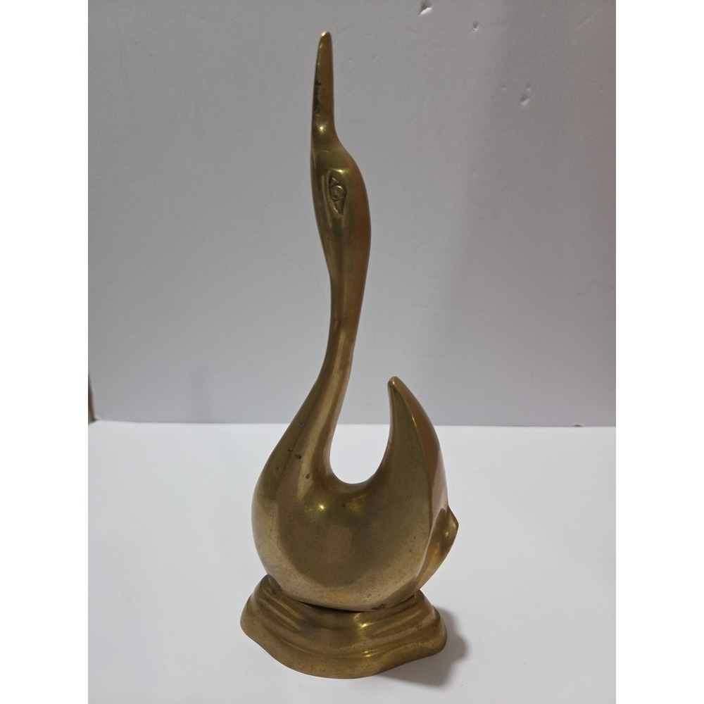 Vintage Brass Swan Figurine 9" Mid Century Modern Decor Accent | Heavy Weighted